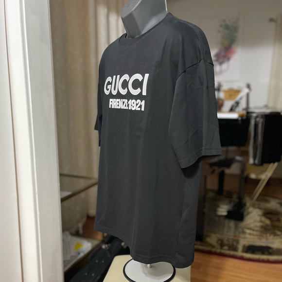 Like New Men Size Medium Gucci Logo Embroidered Oversized Tee 100% Cotton Black - Picture 7 of 13